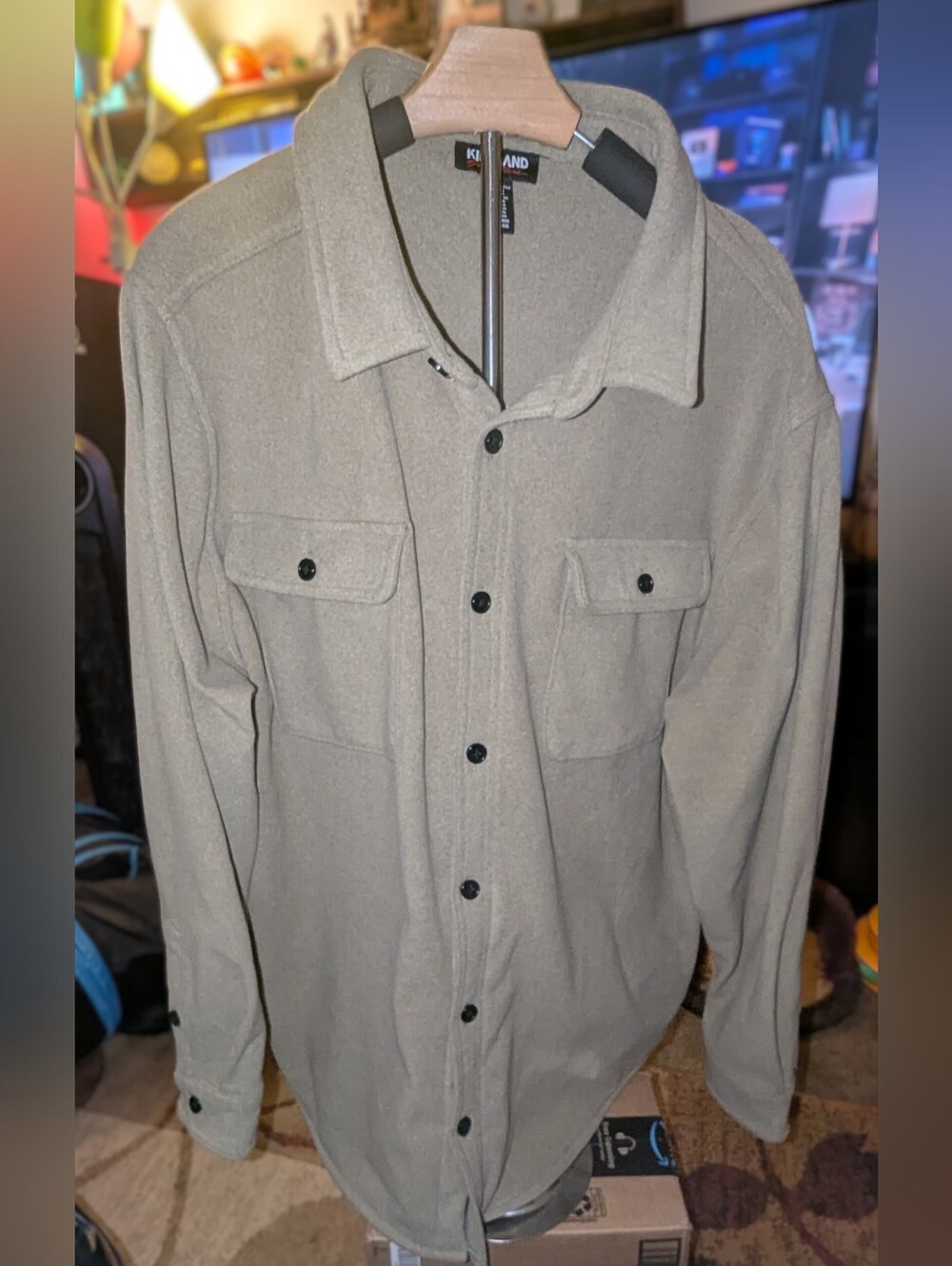 Kirkland Signature Men's Long-Sleeve Button-Up Jacket Shirt in Taupe